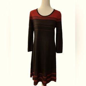 Nine West Long Sleeve Black & Red Knit Sweater Dress Small